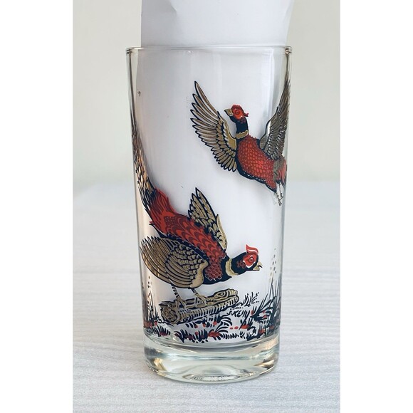 VTG Hazel Atlas Glasses Lot of 3 – 22K Gold Leaf & Enamel Pheasant Design – 1950 - Picture 9 of 10